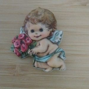 Vintage Resin Valentine's Day Cherub Angel Pin 1980s